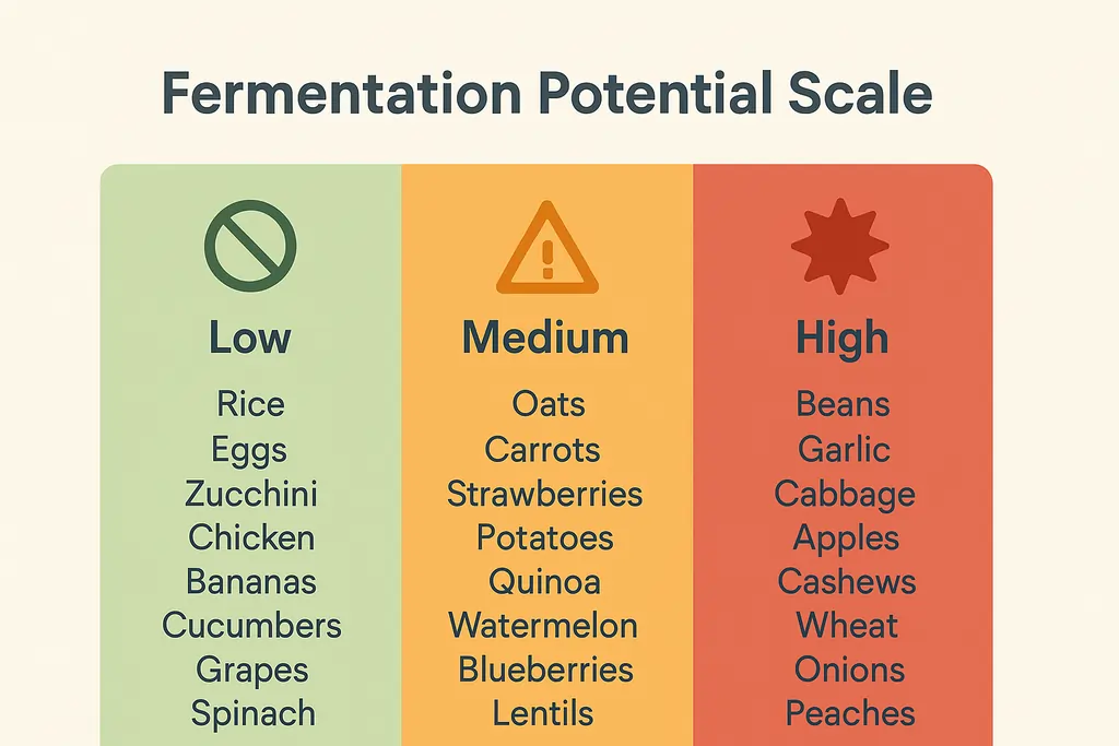A spectrum from “Low” to “High Fermentation Potential” foods